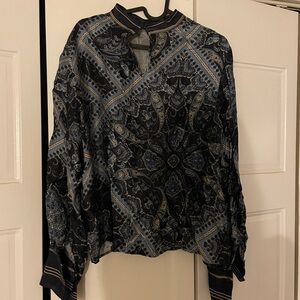Elegant Black and Blue Paisley Women's Top